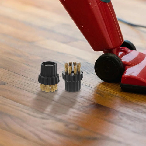 Heavy Duty Steam Cleaner Brush Set Replacement Heads For Home And Workshop Jobs Built Beefy Copper And Plastic M8 Mop Parts Quick Swap No Stress Rigging Daily Grind Force; two replacement brush heads on wooden floor.