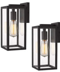 Outdoor Wall Sconce Light Fixture Set Modern Black Aluminum Wall Mount Lamps With Clear Glass Shade 2 Pack Weatherproof Rust Resistant