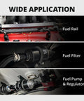 6AN Female Flare Swivel To 6AN ORB Male Adapter For Fuel Rail Fittings, Leak Free And No Fuss Install, Aluminum Black CNC Machined AN Fittings For Reliable Fuel Line Systems on fuel rail, filter and regulator