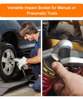Person using Beefy 41mm 12-Point Impact Socket With 1 Inch Drive, CR-MO Steel, 80mm Long, on car wheel for auto repair