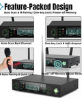 Wireless Microphone System Dual Metal Cordless Mics with feature-packed design for weddings, parties, and churches with auto-scan.