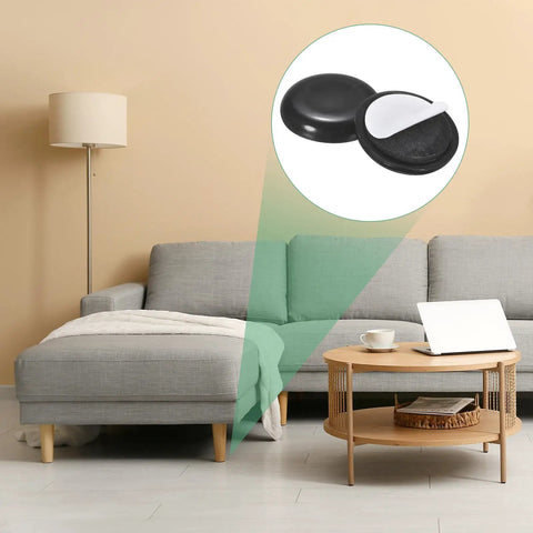 Heavy Duty Self Stick Furniture Sliders 24 Pack Black Eva Foam Felt Pads displayed on a couch, perfect for smooth furniture movement.