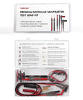 Silicone Multimeter Test Lead Kit With 40 Inch Leads And Back Probe Probes, Alligator Clip Added, displayed in a storage box