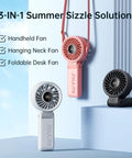 3 In 1 Handheld Fan With 5000mAh Battery, 12 Blade Brushless Motor Power, 5 Speed Settings in pink, white, black colors