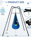 Kid Friendly Sensory Pod Swing Set With Heavy Duty Frame For Indoor Outdoor Play, Hammock Chair Swing For Autism ADHD, Cotton Comfort Seat, 330 Lbs Weight Capacity, Blue, steel frame dimensions.