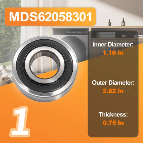 Tough As Nails Front Load Washer Bearing And Seal Kit for LG and Kenmore, showing bearing dimensions and features.
