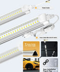 Eight Foot LED Shop Light 90W 12,000 Lumens 5000K V Shape Bulbs For Garage, Workshop, Warehouse Plug And Play with power cord and switch