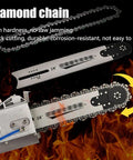 Pro Grade Diamond Wall Saw Built Tough For Zero Dust Grooving And Razor Slick Slotting Through Concrete Granite Masonry And Wood Up To 48 Cm Deep diamond chain with 18-inch bar, showing durability and quick cutting features.
