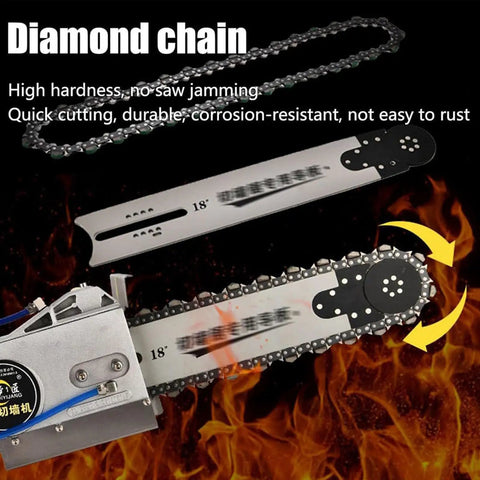 Heavy Duty Dust Free Concrete Wall Saw Machine Built To Knock Out Rough Jobs Without Breaking A Sweat For 48Cm Deep Wall Chasing on 18 inch diamond chain.