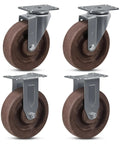 Heavy Duty 5 Inch High Temp Caster Wheels Rock Solid Heat Resistant Nylon Roller Set Of Four showing durable brown nylon wheels and steel mounts.