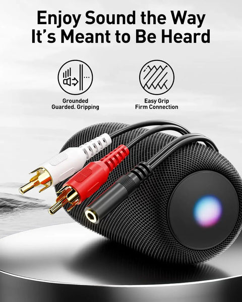 3.5mm To RCA Splitter Cable Y Adapter, Gold Plated Stereo Audio Cable For Tablets, Phones, DACs, Turntables To Home Speakers Or Soundbars, 2 Pack, Crystal Clear Sound, Durable And Universal Fit, 8-inch cable with red and white RCA plugs
