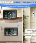 All-in-One Wireless Indoor Outdoor Weather Station With 7.5 Inch VA Color Display, shown on table and wall-mounted