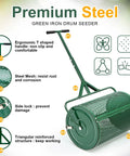 Green 24 Inch Compost Spreader For Peat Moss And Manure Lightweight Metal Mesh Roller With Adjustable T Shaped Handle Easy Roll