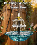 Solar Cascade Hanging Bird Bath Fountain With Auto Pump, Outdoor Bird Bowl Water Feature For Hummingbirds, Gardens