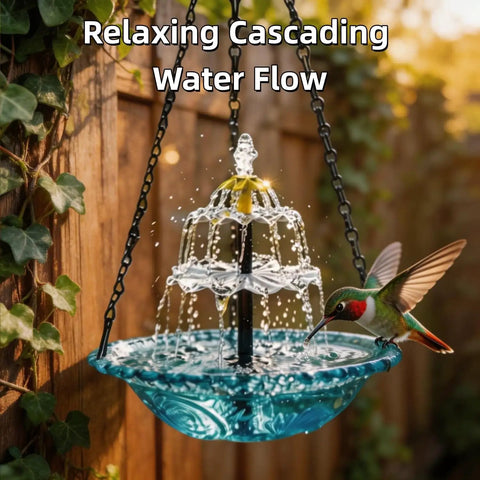 Solar Cascade Hanging Bird Bath Fountain With Auto Pump, Outdoor Bird Bowl Water Feature For Hummingbirds, Gardens