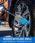 Extended Reach Drill Brush Attachment for Cars and Trucks with Beast Power and Heavy Duty Non Scratch Nylon Bristles cleaning tire