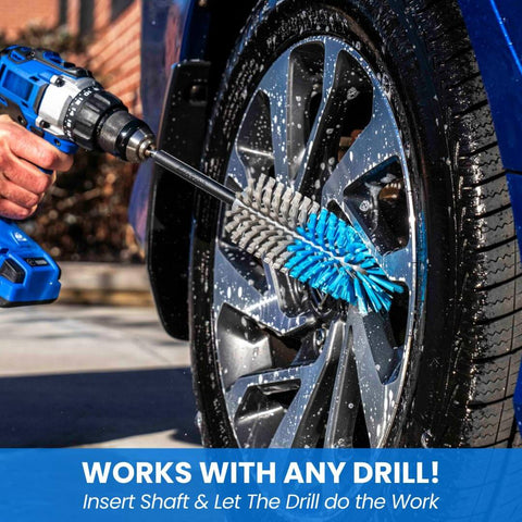 Extended Reach Drill Brush Attachment for Cars and Trucks with Beast Power and Heavy Duty Non Scratch Nylon Bristles cleaning tire