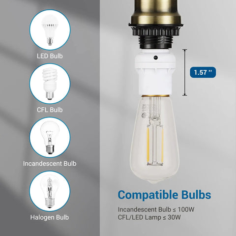 Automatic Dusk To Dawn Light Socket With Sensor, E26 E27 Lamp Socket For Fixtures, Compatible Bulbs Display