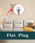 6 Ft Heavy Duty Appliance Extension Cord With Flat Plug 14 Gauge 3 Prong Grounded Cable installed behind sofa