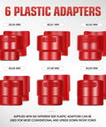 Six plastic adapters for Universal 14 Piece Motorcycle Fork Seal Driver Set with sizes 35-36, 40-41, 42-43, 45-46, 47-48, 49-50mm.