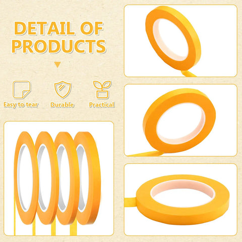 Four Pack Painters Tape Set With 1/16, 1/8, 1/4 And 1/2 Inch Widths, 52 Yards Each, Pro Grade Multi Surface Automotive DIY Masking Tape, yellow