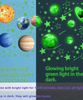 Glow In The Dark Stars And Planets Ceiling Decals with vivid daytime colors and green glow, ideal for kids' night sky decor