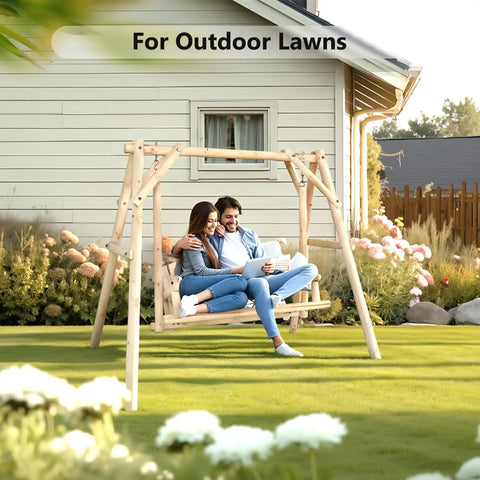 Heavy Duty Outdoor Porch Swing With Frame Stand 880 Lb Capacity Wooden Patio Bench for yard garden