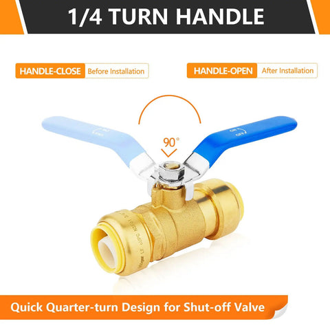 Two Pack Three Quarter Inch Push Fit Ball Valve Full Port Shut Off For Hot And Cold Water quarter-turn handle detail