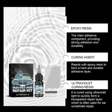 Windshield Crack Repair Kit With Advanced Repair Liquid, Quick Fix For Cracks And Chips, kit with resin and curing film