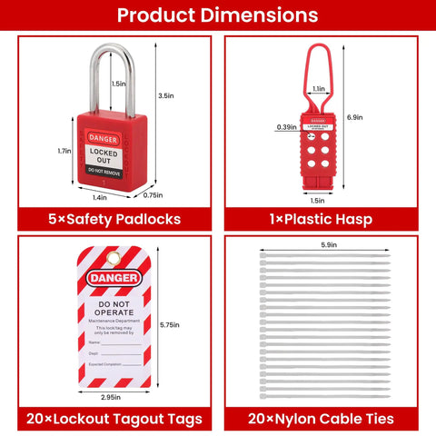 OSHA Compliant Lockout Tagout Kit 58 Piece Pro Grade Electrical Safety Set With Padlocks, Hasps, Tags, Zip Ties