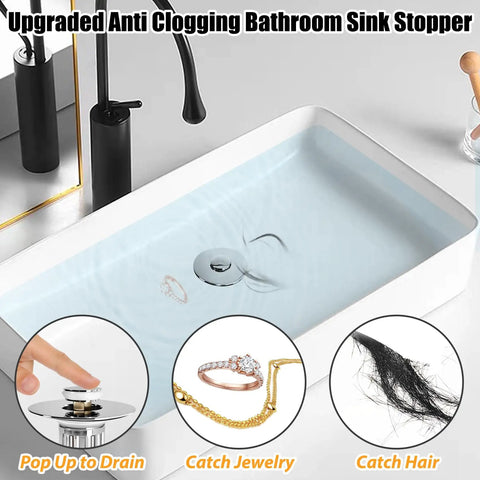 Killer Two Pack Bathroom Sink Drain Strainer Featuring Detachable Brass Hair Catcher Basket Dual Layer Pop Up Stopper Universal Fit For 1.06 To 1.6 Inch Drains Rock Solid Chrome Finish