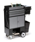 Kickass Heavy Duty Rolling Painters Cart With 5 Gallon Bucket Storage And Pro Tool Set showing organized tool space and easy-roll wheels.
