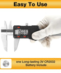 Gloved hand holding 6 Inch Stainless Steel Digital Caliper With Large LCD Display Effortless Inch And Metric Conversion Vernier Micrometer