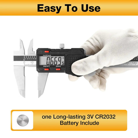 Gloved hand holding 6 Inch Stainless Steel Digital Caliper With Large LCD Display Effortless Inch And Metric Conversion Vernier Micrometer