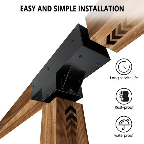 3 Way Pergola Bracket Kit For 3.5 By 3.5 Inch Beams, Heavy Duty Steel T Shaped Brackets And Post Anchors, Powder Coated Metal Gazebo Kit For Outdoor Patio Pergola, Fits 4x4 Posts, Hardware Included, 4 Pack