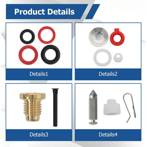 Detailed view of Two Pack Carburetor Repair Kit With Float, Needle And Seat, Gaskets And O Rings For V4 85-140HP Outboard Motors