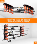 Wall And Ceiling Mounted Fishing Rod Rack Holds Up To 10 Rods Space Saver For Gear In Garage Declutter Your Space With A Durable Wall Mount Or Ceiling Mount Rack For Home Shop Or Boat.