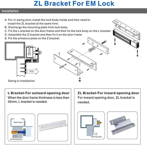 Heavy Duty Magnetic Lock With 600 Lbs Holding Force For 12V Access Control Z and L brackets installation guide