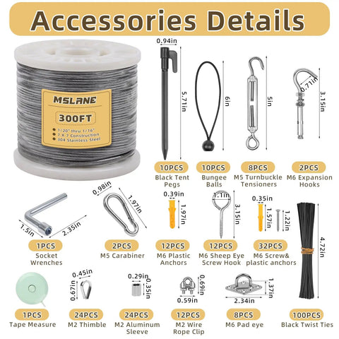 Accessories details of 1/16 Inch Vinyl Coated 304 Stainless Steel Wire Rope Kit 300 Ft 7x7 Cable With Turnbuckles Eye Hooks