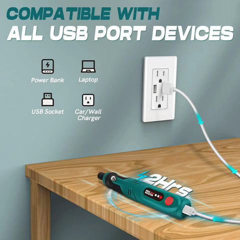 Cordless Rotary Tool Kit With 3.7V USB Charging And 55 Piece Accessory Set compatible with USB port devices