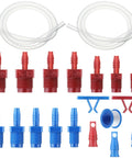 Master Cylinder Bleeder Kit Replacement For 13911 With 22 Inch Clear Hose Clips SAE And Metric Fittings displayed with hoses and fittings