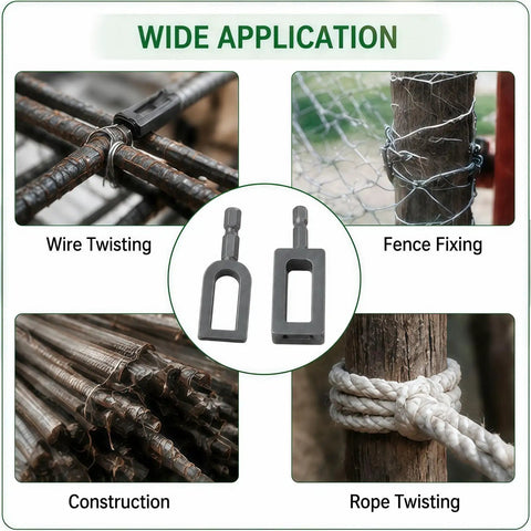 Super Heavy Duty Electric Drill Wire Twister Attachment for Fencing and Rebar Tying, used for wire twisting and fence fixing.