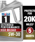 Mobil 1 extended performance high mileage 5W-30 full synthetic motor oil, 5-quart bottle