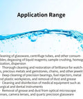 Water splash image illustrating applications for Pro Grade Ultrasonic Cleaner Heavy Hitter Sonic Wash Tank in cleaning glassware and tools.