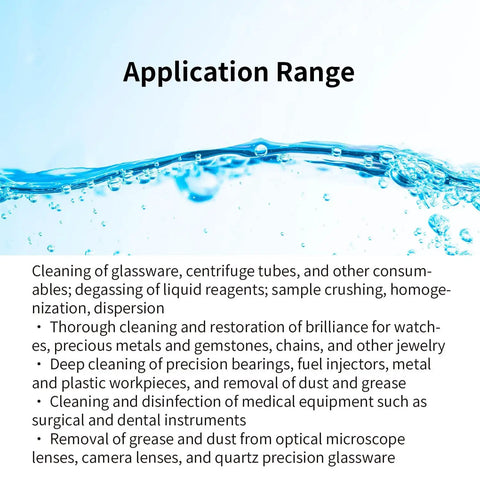 Water splash image illustrating applications for Pro Grade Ultrasonic Cleaner Heavy Hitter Sonic Wash Tank in cleaning glassware and tools.