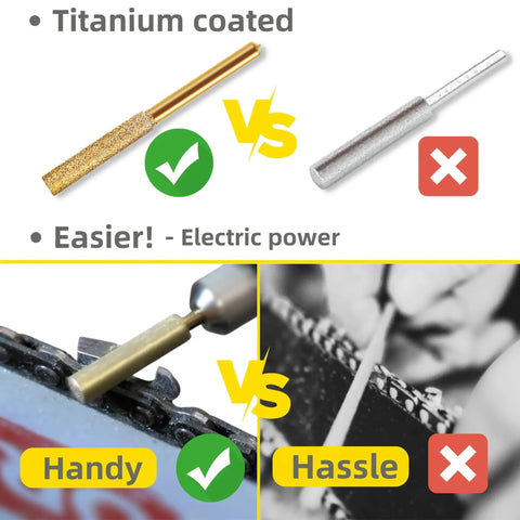 Handheld Electric Chainsaw Sharpener Kit With 6 Titanium Coated Diamond Bits For On The Bar Sharpening, No Chain Removal Needed