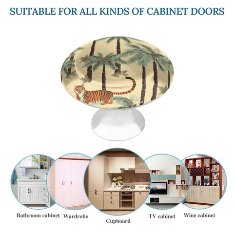 Palm Trees And Tigers Round Cabinet Knobs For Cabinets And Drawers 1.1 Inch Diameter Heavy Duty Round Pulls Easy Install Dresser Knobs