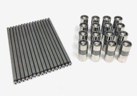 Street Tough Stock Pushrods And Hydraulic Flat Tappet Valve Lifters For Chevy GM Small Block V8 Engine Rebuild Includes 16 Push Rods, 16 push rods and 16 hydraulic lifters in silver finish.
