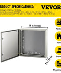 NEMA 4X Steel Enclosure 24 By 24 By 8 Inches IP66 Waterproof Dustproof Outdoor Indoor with dimensions and specifications