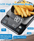 Waterproof Kitchen Scale With 0.1g Precision, 10kg Capacity, USB Rechargeable with Backlit Display Showing 807g of Fries